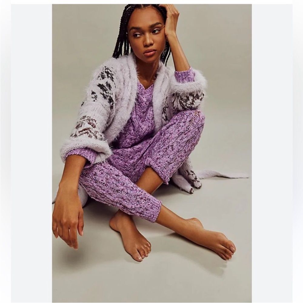 Free People Knit Under The Mistletoe Joggers Only Size S Purple Combo